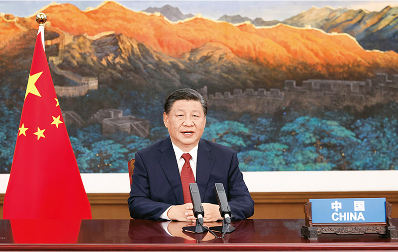 2021年9月21日,国家主席习近平在北京以视频方式出席第七十六届联合国大会一般性辩论并发表题为《坚定信心 共克时艰 共建更加美好的世界》的重要讲话。 新华社记者 黄敬文/摄