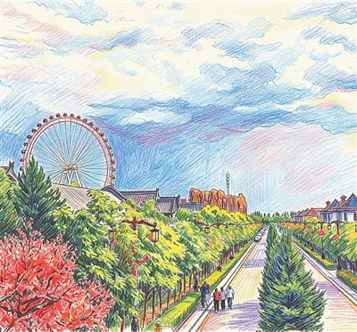 图为恼包村美丽风光。 梁 良摄,AI修饰生成素描画